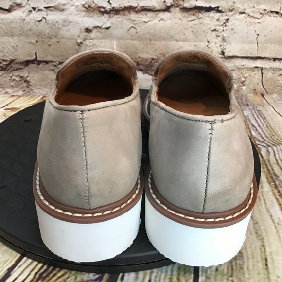 Sandy Gray Leather Brogue Wingtip Tassel Slip On Platform Loafers - Picture 3 of 7